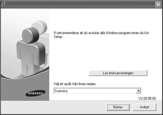 Installera programmet Du måste installera skrivarens programvara för att kunna skriva ut. Programvaran innehåller drivrutiner, tillämpningar och andra användarvänliga program.