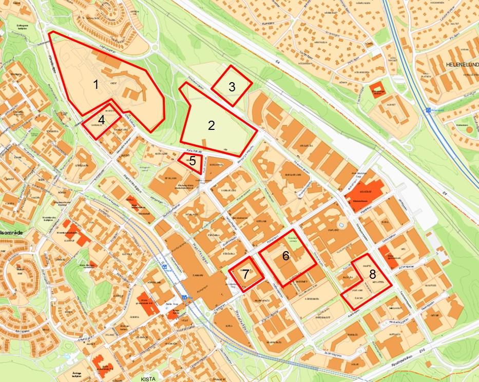 och förskolor samt en sportanläggning. Pilen markerar markanvisningsområdet. Karta med planerade bostäder i Kistas verksamhetsområde. 1.
