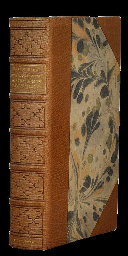 12. 11. (GÖTHE, G.) Tafvelsamlingen på Finspong. Sthlm, 1894. (6),42 s. & plr. Klistermarmorerat pappbd med titeletikett i skinn. Stänkta snitt. Titeletiketten med litet nagg.