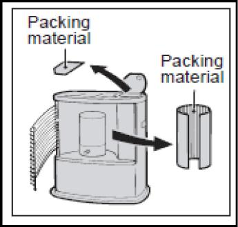 Uppackning och förberedelse: Förbered värmaren för användning genom att utföra följande. Packa upp värmaren ur kartongen. Tag bort tejp från skyddsgallret och öppna gallret enligt nedan.