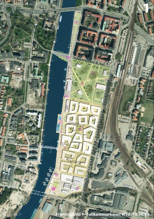 utmed Nissan i ett större område vid Halmstads hamn (Eklund, 2018). Se Figur 1 nedan för en illustration av stadsdelen. Figur 1. Beskrivning över området Tullkammarkajen.