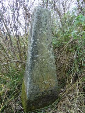 Vid landsvägen vid f d sockengränsen mellan Näs och Bro. Stolpe i gjutjärn. Höjd 88 cm, postament 110 cm. (krona) ½ MIL R:v.K 1850.