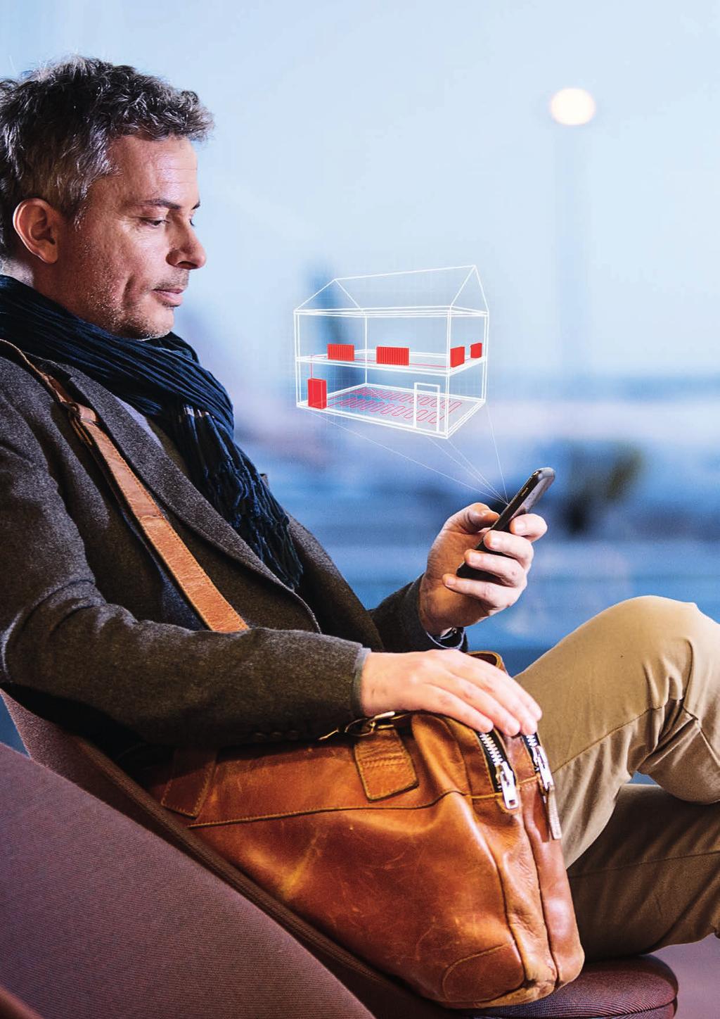 Fjärrstyr värmen i ditt hem var du än befinner dig med Danfoss Link -appen Home heating morgondagens uppvärmning Hemma tidigt. Temperatur i vardagsrummet: 21 C.