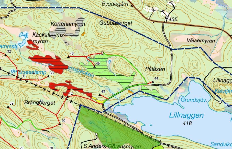 Figur 1. Utsnitt ur karta över delområde 1. 7. Kompletterande inventering av örn Bolaget ska låta genomföra en kompletterande inventering av kungsörn.