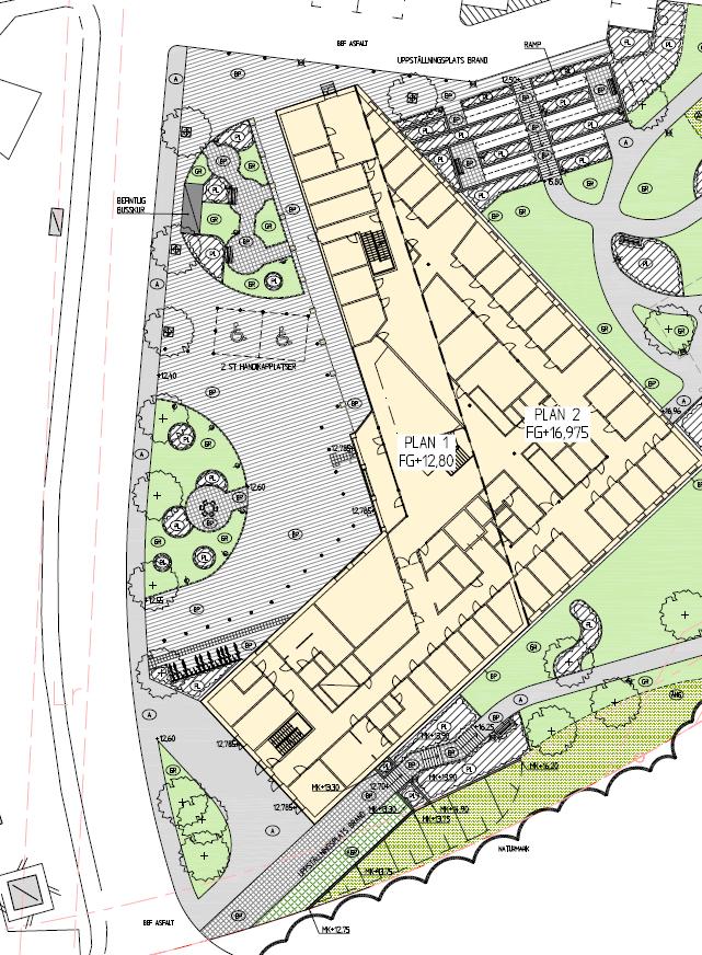 På plan 1 är all teknik placerad, liksom omklädningsrum, stödfunktioner som förråd och rum för lokalvård m m.