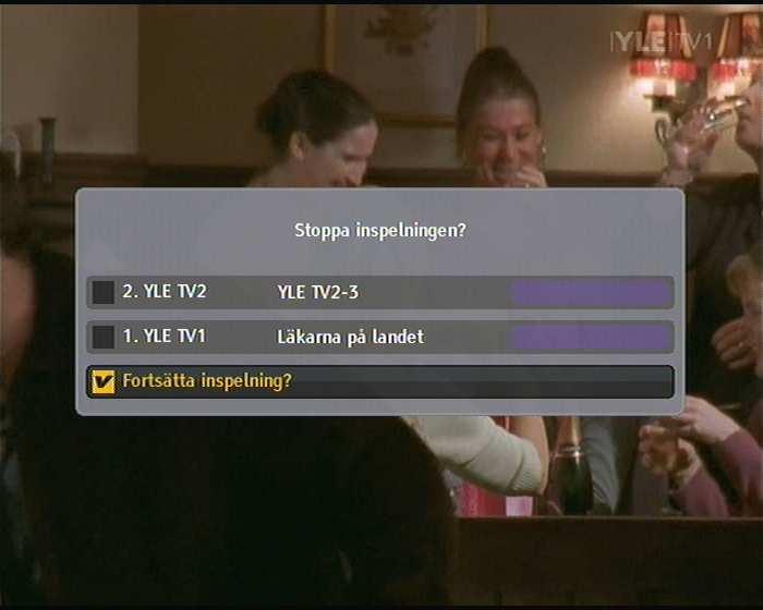 44 Inspelning och uppspelning har valts, avbryts även aktuell inspelning då nästa program avslutats. Genom att välja alternativet Inspelnings pause pausas inspelningen.
