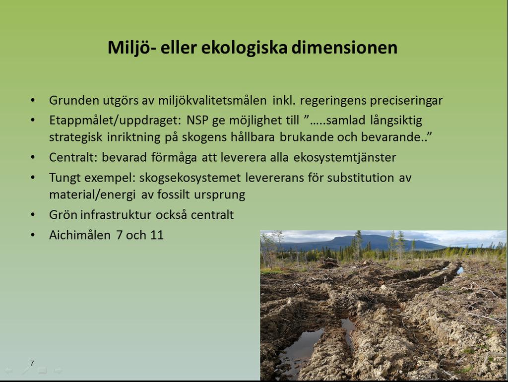 I budgetpropositionen för 2017 (UO 20) konstaterar regeringen att miljömålen utgör miljödimensionen av hållbar utveckling. Regeringen säger även att miljömålen ska nås.