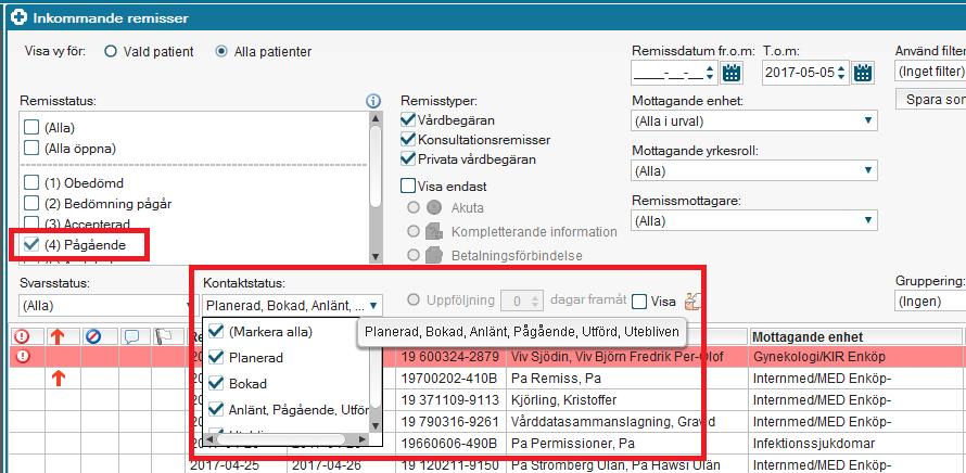 Sidan 23 Exempel - Remisstatus 4 med olika kontaktstatus