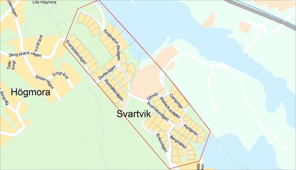 befintligt ledningsnät. 8. Svartvik Figur 2.8: Detaljkarta över Svartvik Recipient Magelungen.