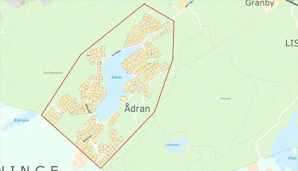 13. Ådran Figur 2.13:. Detaljkarta över Ådran Recipient Ådran. Inget VA finns utbyggt i närheten.