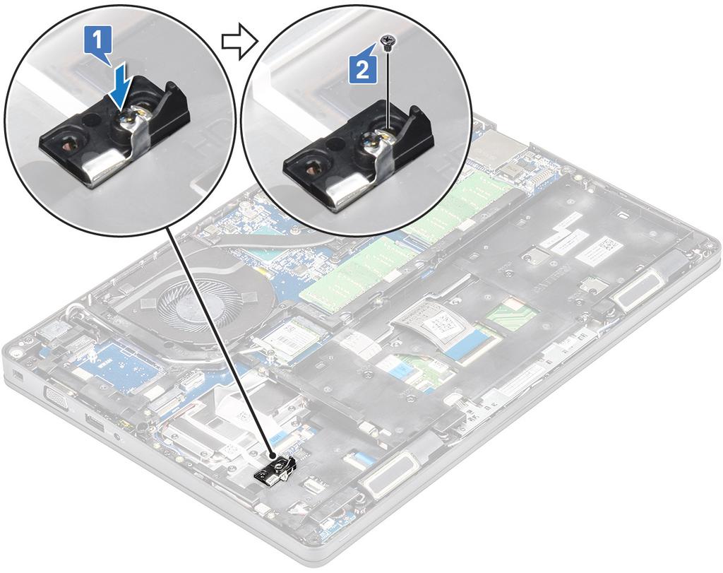 5 Installera SSD-disken: a Sätt i SSD-disken i kontakten på systemet [1].