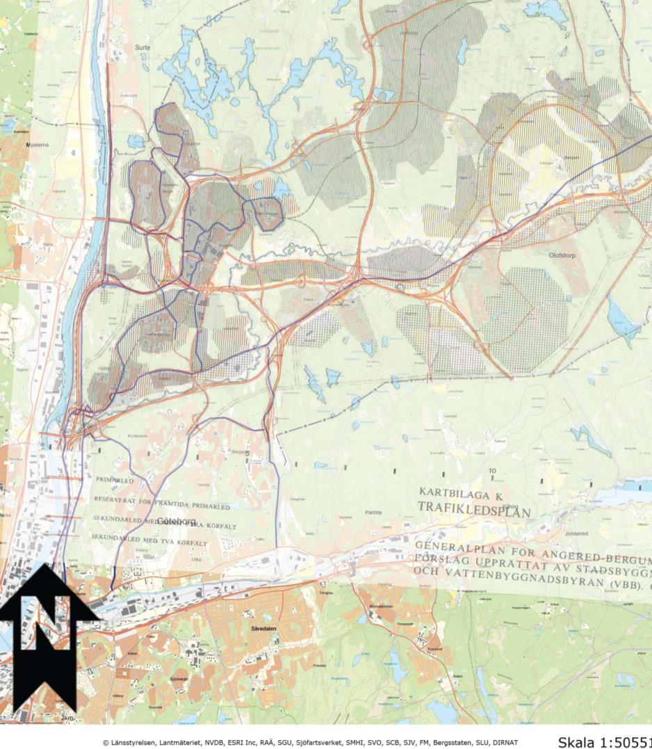 Generalplan för Angered- Bergum 1968 Stadsområde uppbyggt utmed en stadsbana Alternativ 1: 100 000 boende 30 000 arbetsplatser Alternativ 2: 130 000 boende 70 000 arbetsplatser.