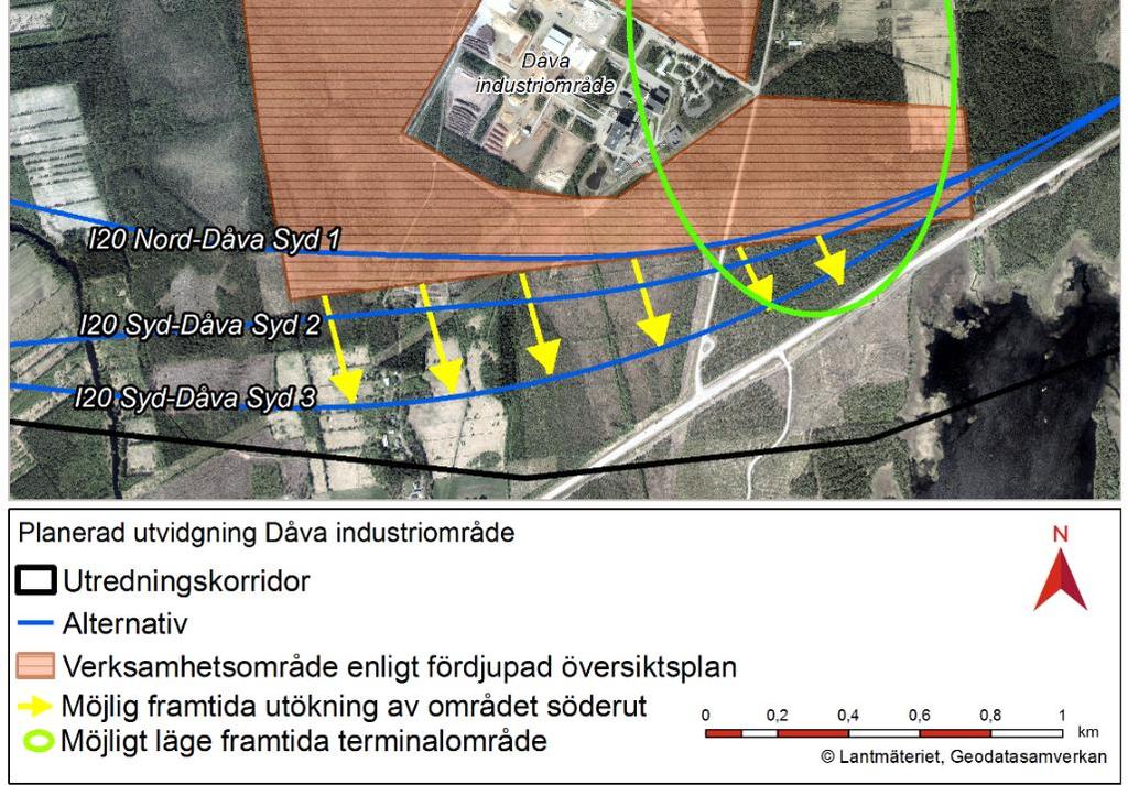 Efter Dåva industriområde passerar järnvägen väg 645. Vägen byggs om och passerar Norrbotniabanan på vägbro över järnvägen. 5.3.