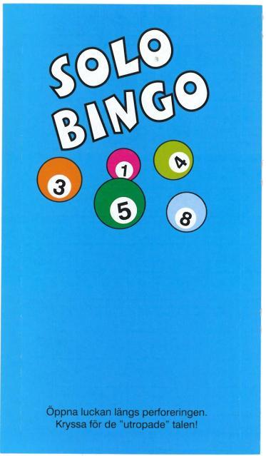 SOLO Bingo Framsida Baksida med serienr Öppnad, dragningstal till vänster Typ SoloBingo S-kupong Artikelnr 325920
