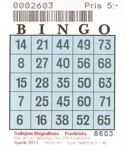 Beskrivning Singelbricka NRS Dragningstal 1 75 LN-Nummer LN BB 057 Uppläggningar 1-3, 3-6, 6-9 osv.