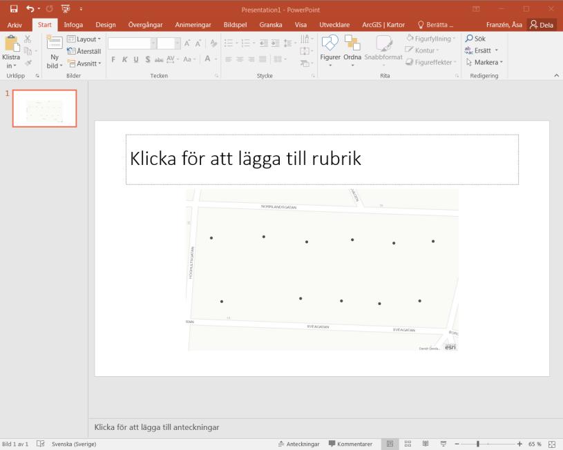 Då öppnas kartan upp som bild i Power Point Använder du knappen brevid