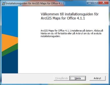 1. Installera ArcGIS Maps for Office Gå