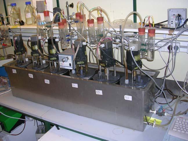 Figur 4. Kontinuerliga biogasreaktorer på AnoxKaldnes laboratorium i Lund. Foto: My Carlsson. 2.6 ANALYSMETODER Använda metoder och standarder vid utförda analyser redovisas i tabell 1.