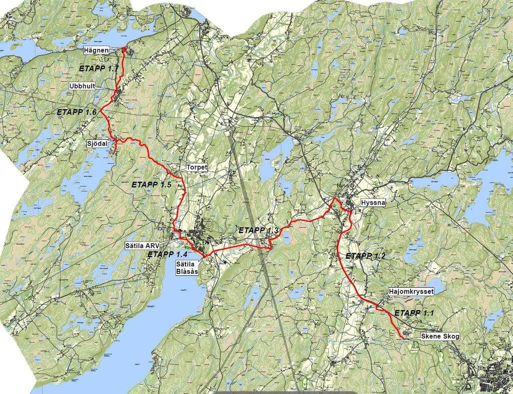 Aktuell sträcka för 2017 28 km ledning 1 vatten + 1 spill