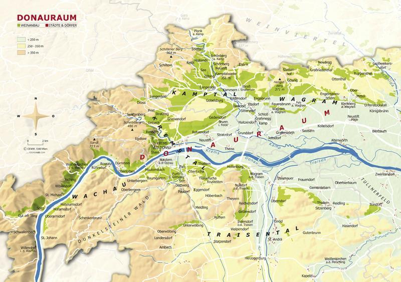 Geografi Weinland Österreich Fd Niederösterreich + Burgenland Wachau Kamptal Kremstal Weinviertel Traisental Donauland Thermenregion