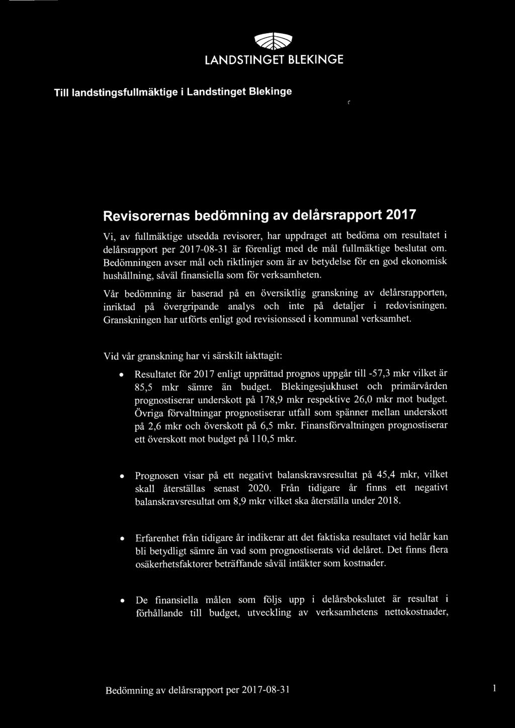 '4i.i5' ~~ LANDSliNGET BLEKINGE Till landstingsfullmäktige i Landstinget Blekinge F~oll. 'tjij.t61-!
