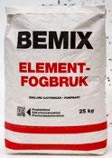 Tryckhållfasthet vid 20 C efter 28 dygn: >40 MPa. Bemix Elementfogbruk är ett expanderande torrbruk som används vid fogningar och undergjutningar.