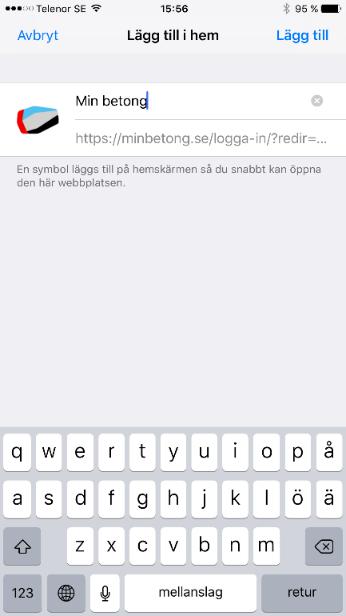 9 Hur sparar jag länken till Min Betong i Favoriter eller på hemskärmen? > ios Safari 1.