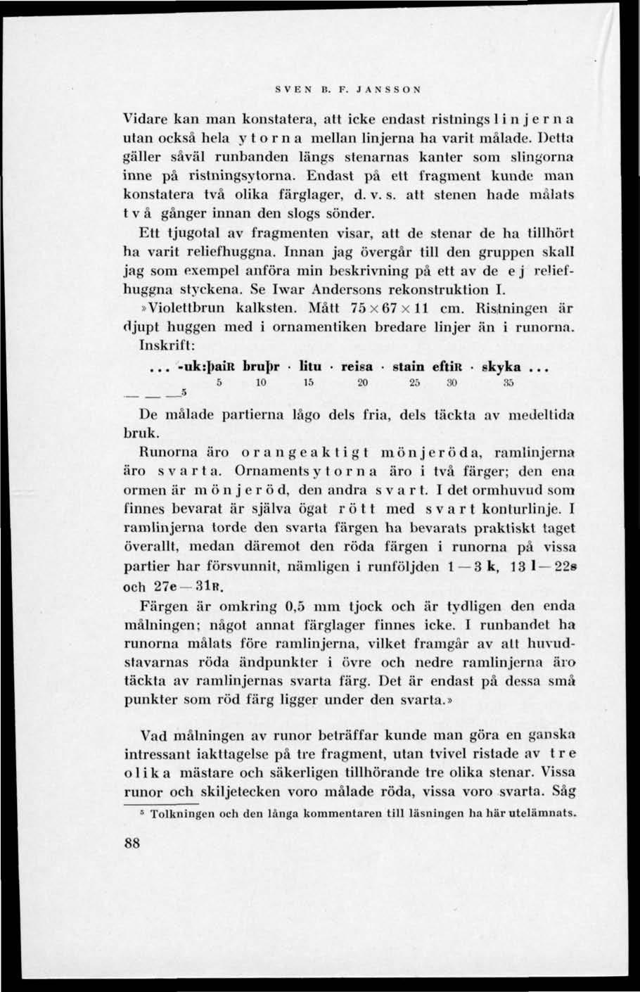 SVEN B. F. JANSSON Vidare kan man konstatera, att icke endast ristnings linjerna ulan också hela ytorna mellan linjerna ha varit målade.