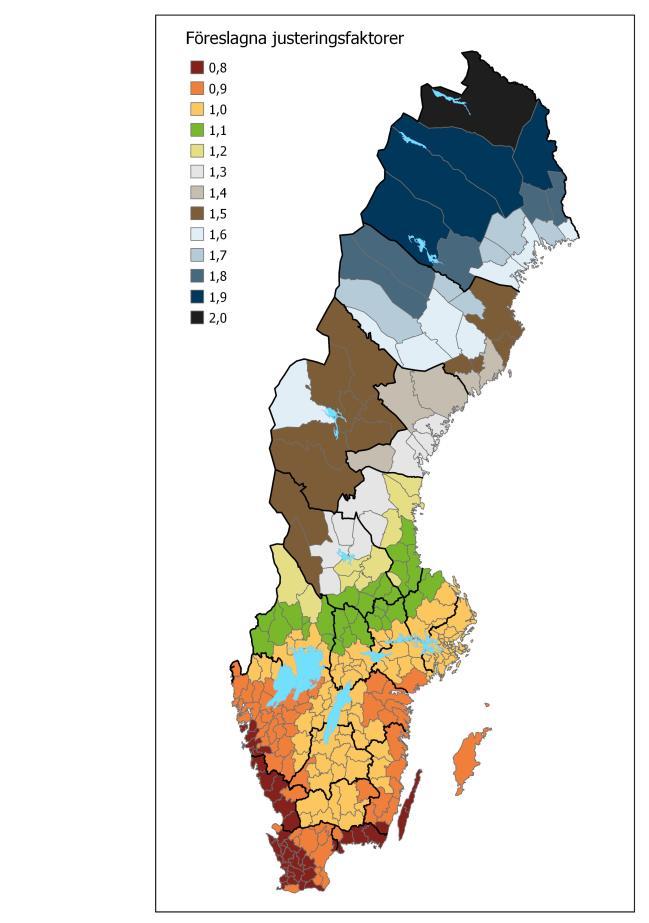 28 Konsekvensutredning BFS 2018:xx Figur 4: Föreslagna geografiska justeringsfaktorer gällande från 2020 Effektiv elanvändning SFP för fläktar Både vid uppförande av en ny byggnad och i