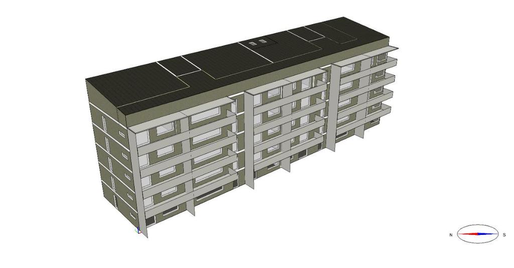 Konsekvensutredning BFS 2018:xx 57 Figur 6 Modell av flerbostadshuset som använts i energiberäkningarna (Källa: Sweco) De studerade energieffektiviseringsåtgärderna presenteras i tabell 16. Tabell16.