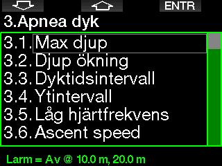 2.2.12 Trimix Trimix kan ställas in på PÅ om funktionen är aktiverad. 2.2.14 PMG PMG mode (Predictive Multigas) aktiverar användning av flera tankar från 2 till 8.