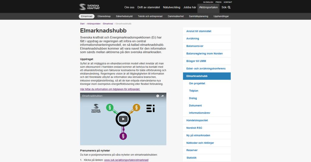 2017-11-22 Elnätsdagarna 2017 - Den svenska Elmarknadshubben 30 Projekthemsidan är den centrala hubben för information Projektets hemsida www.svk.