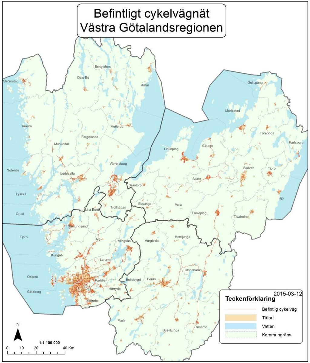 9 Figur 3 Befintliga cykelvägar i Västra Götaland.