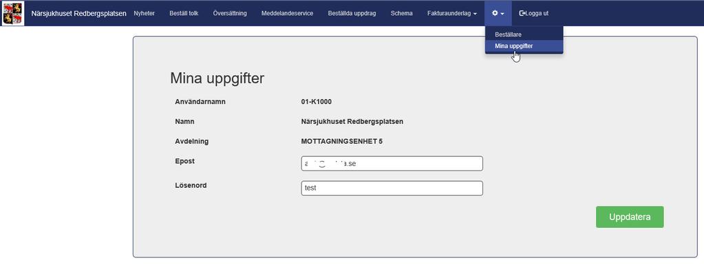 Mina uppgifter *Huvudkund