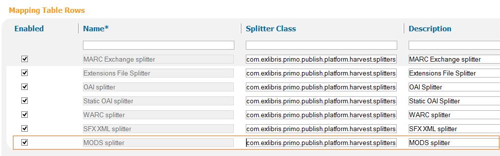 File splitter Mapping tables > File splitters Splitter class: com.