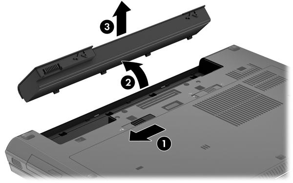 5 Underhåll Sätta i eller ta ut ett batteri OBS! Mer information om hur du använder batteriet finns i Referenshandbok för HP Notebook. Sätta i batteriet: 1.