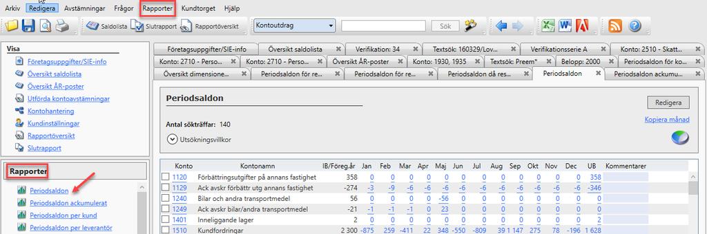 Rapporter Programmet har ett antal rapporter som presenterar redovisningen på ett tydligt sätt. Flera av rapporterna har ett kommentarsfält i höger sida.