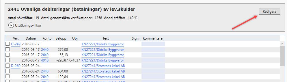 I dialogen nedan ser du alla de kriterier som ställts i frågan. Du ser även beskrivningstexten och syftet med frågan längst upp till höger.