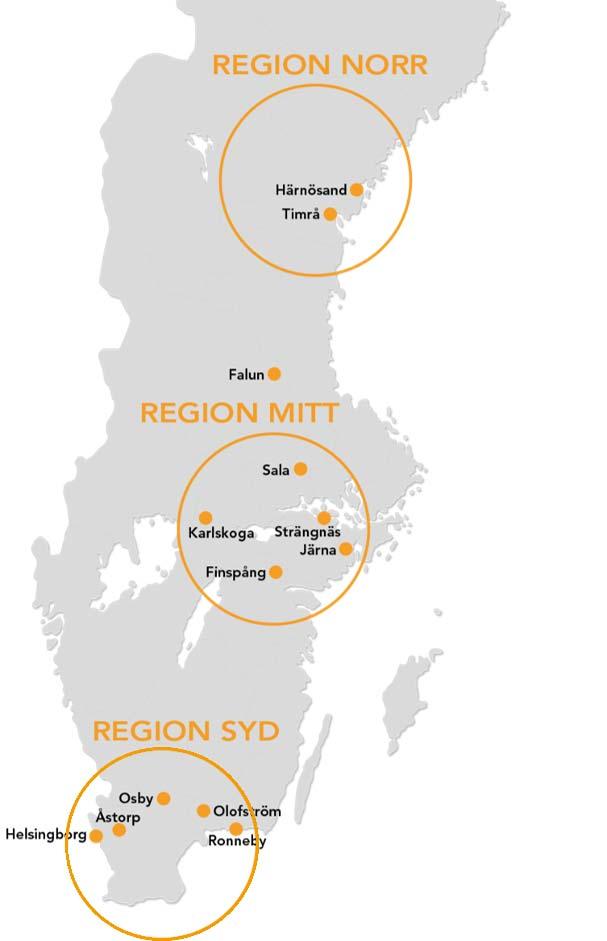 AMASTEN I KORTHET Affärsidé: Bostäder i bästa läge 28% Mellanstora orter runt regionstäder Tre regioner ger god