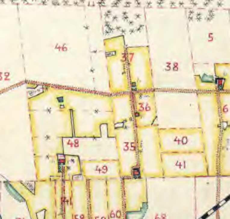 Häradsekonomiska kartan 1910. Områdena, som har 35, 36 och 37 Dalby 11:as fäladsmark. Huset nedanför siffran 35 är Dalby 11:5. Husförhörslängd 1911-1929.