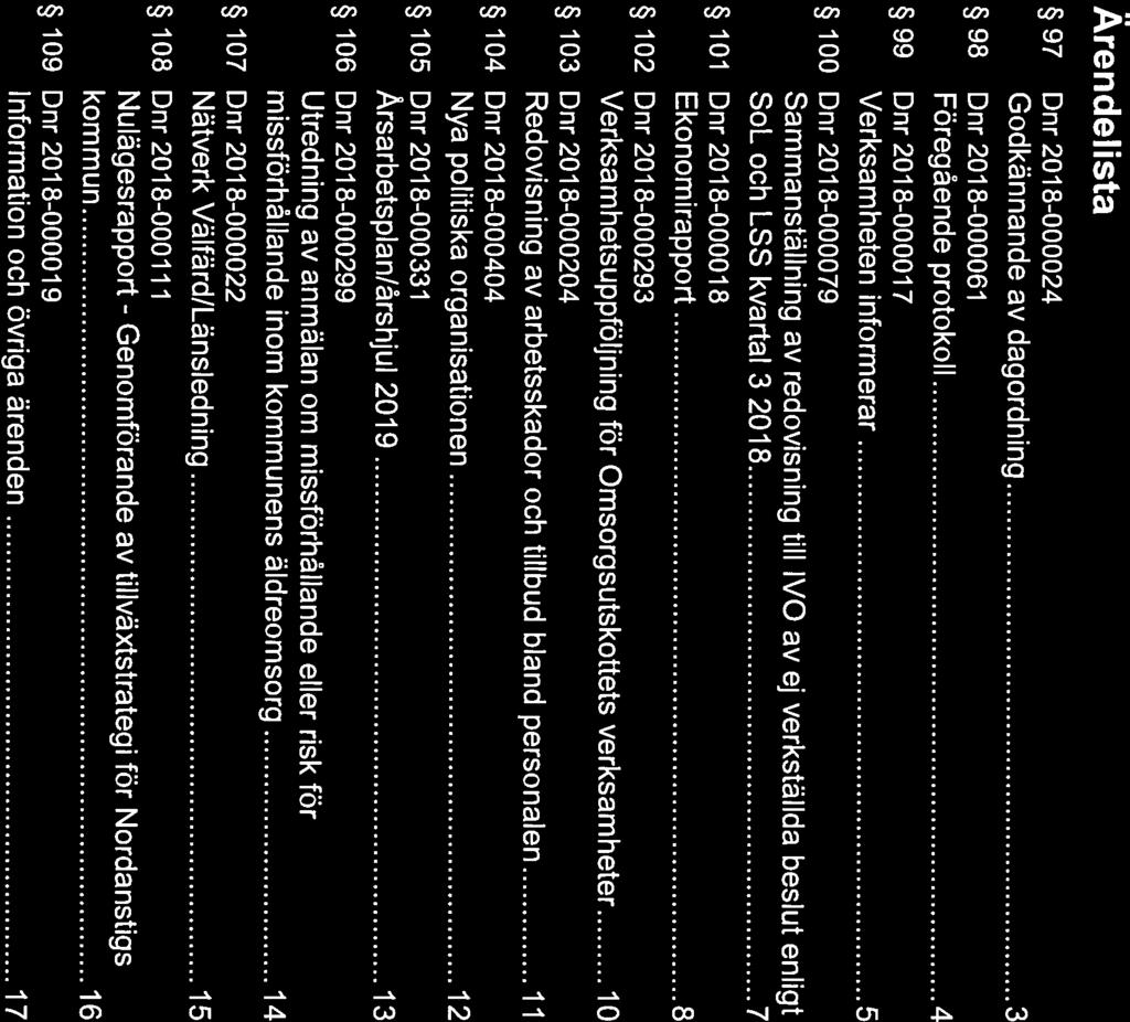 Nordanstigs kommun SAMMANTRÄDESPROTOKOLL 2(17) Ärendelista 97 Dnr 201 8-000024 Godkännande av dagordning 3 98 Dnr 201 8-00006 1 Föregående protokoll 4 99 Dnr 2018-000017 Verksamheten informerar 5 100