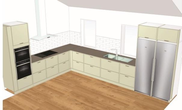 Köket är tillverkat av Ballingslövs AB. I Figur 20 visar det att köket är ritat i 3D till kund.