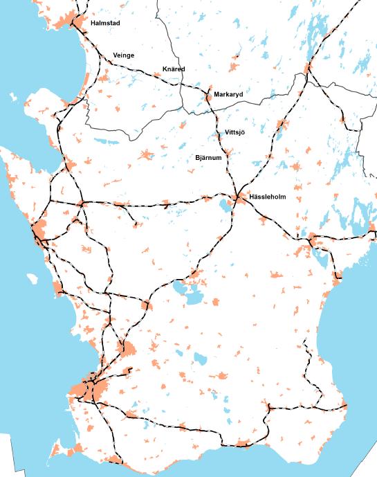 Efterfrågan på godstransporter Från Nordöstra Skåne/Västra Blekinge finns en efterfrågan på transporter riktning Västkusten/ Norge Handelns med Östra Centraleuropa
