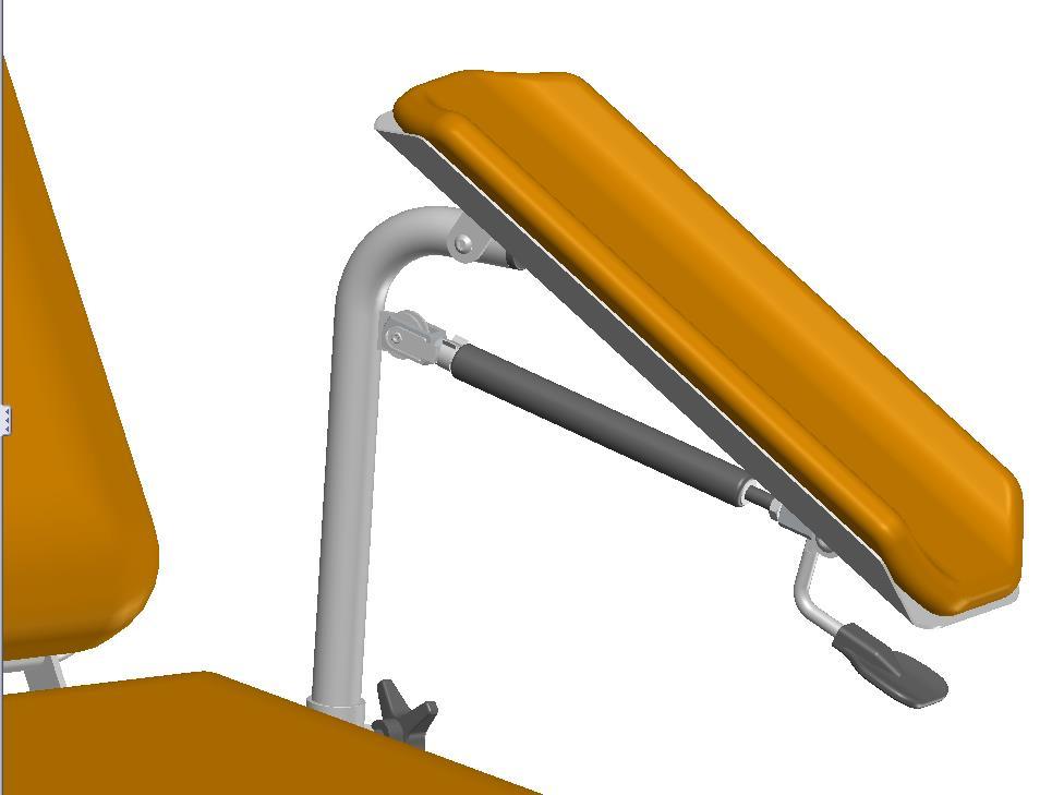 2.4 Reglering av armstöden Elektrisk provtagningsstol Handhavande Batteribackup, armstöd Fatta tag om handtaget (1) och armstödsskenan (2) med ena handen.