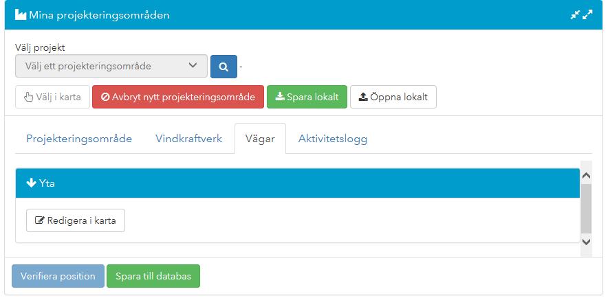 2.5 Vägar Under denna flik kan du rita in vägar inom projekteringsområdet. Tryck på knappen Redigera i karta och använd verktyget Vägar i Verktygspanelen. 2.