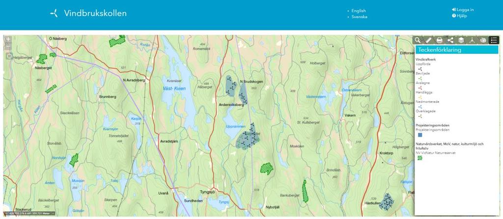 1.1.2 Söka och bearbeta information Alla användare kan söka och bearbeta information i Vindbrukskollen.