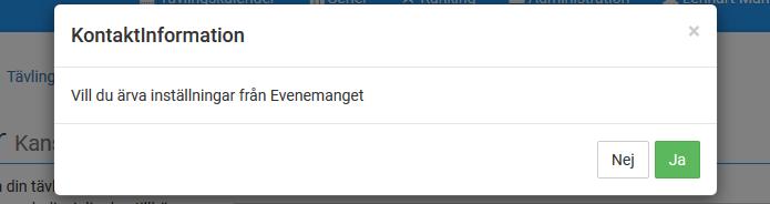 3. Om tävlingen ingår i ett evenemang, sök upp evenemanget i fältet för evenemang för att koppla på tävlingen. Du ges då också en möjlighet att kopiera evenemangets kontaktuppgifter: 4.