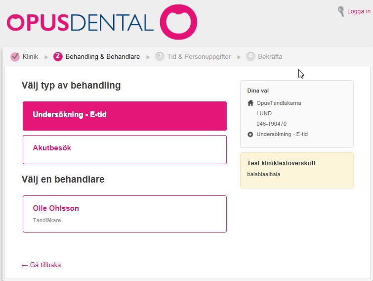 Vid inställning sammanslagen visning så är bokningsordningen alltid: Klinik, Behandling, Behandlare och Tid.