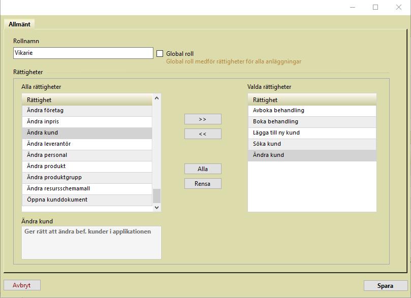 behörigheter som redan finns i ert system.