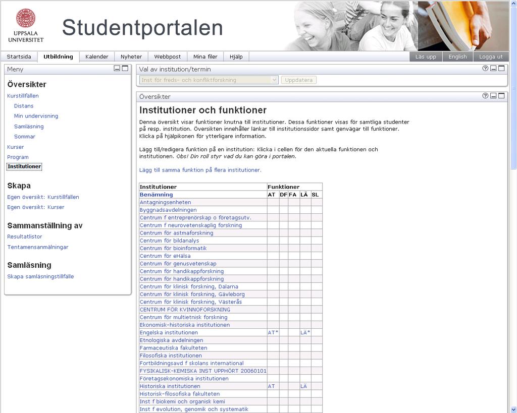 I Menyn ser du vilken Översikt du jobbar med. En stjärna i översikten visar att funktionen finns i flera versioner, t.ex. flera olika anslagstavlor. Övning 7: Byt kurstillfällesöversikt 1.